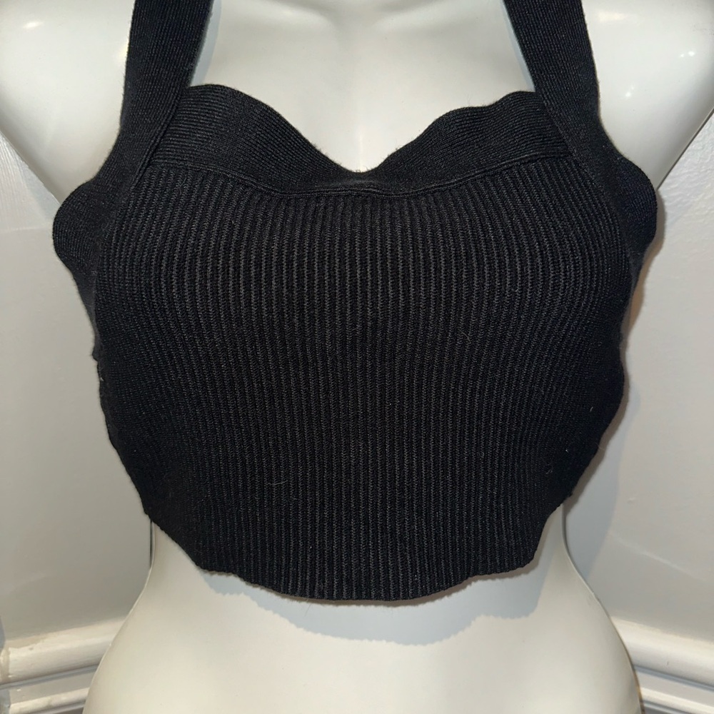 House of Harlow 1960 Black Ribbed Crop Top